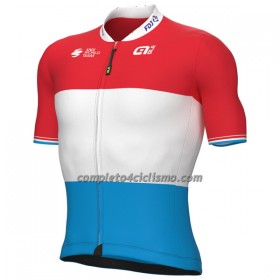 Maglia 2022 Groupama FDJ Campione Del Lussemburgo Manica Corta Bianco Blu Rosso
